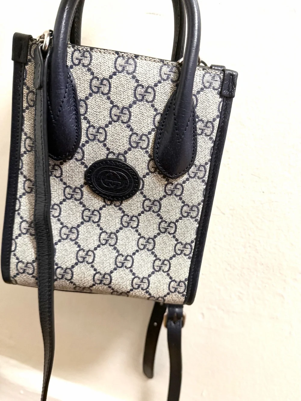 Gucci Navy and Beige Mini Monogram Crossbody